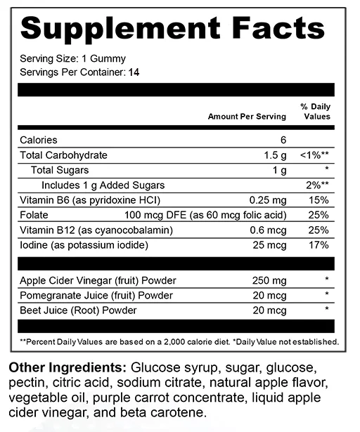 Promos Town 1 Travel Size Apple Cider Vinegar Gummies ingredients